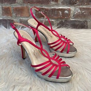 Caparros Hot Pink Satin Platform Heels, Size 8.5B